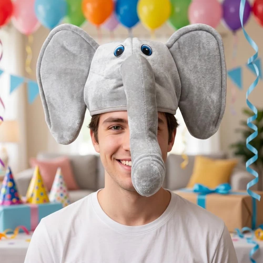 Gift Creative Elephant Trunk Cap Cute Funny Plush Animal Hat Cartoon Unisex Elephant Head Cover Photo Props