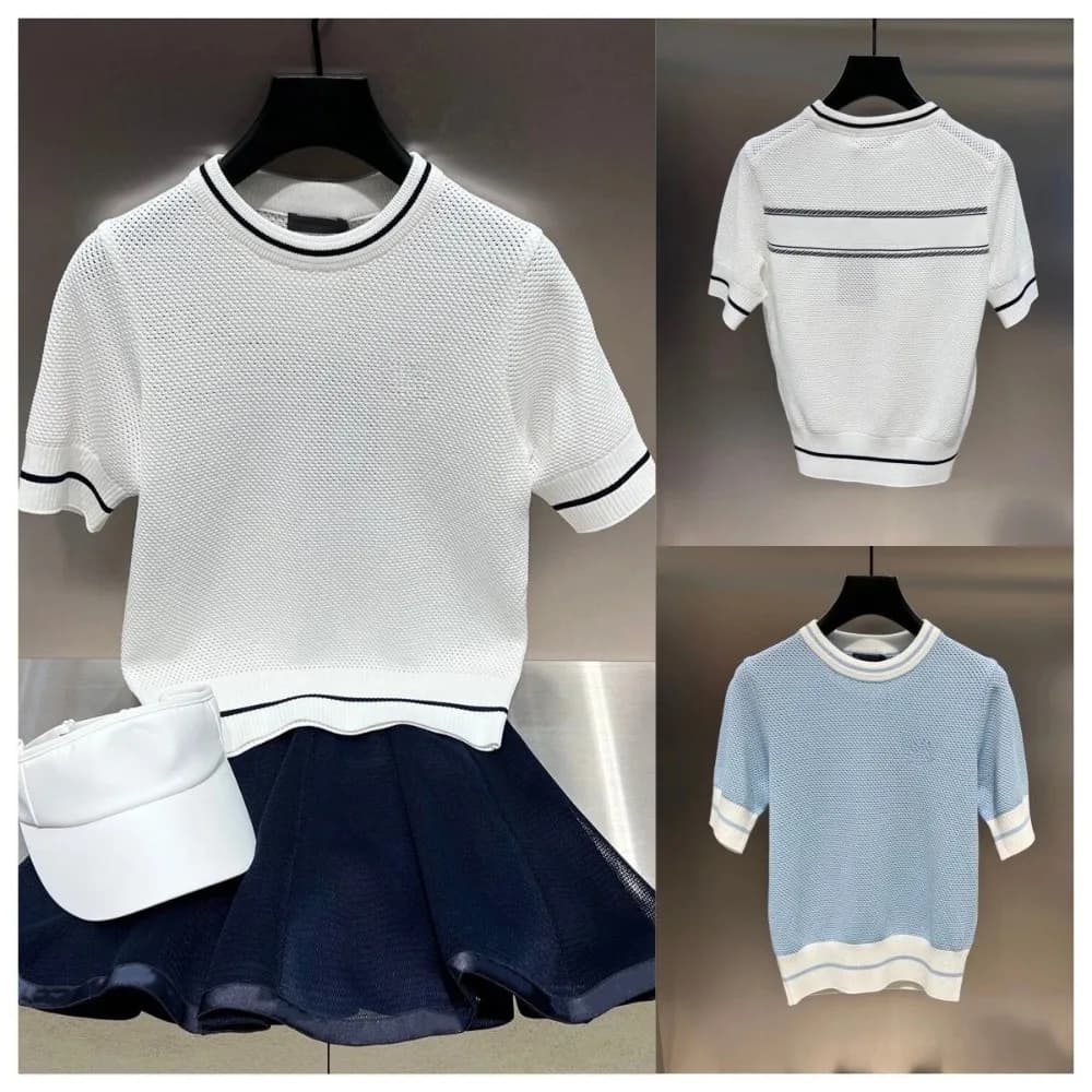 Maglieria da golf coreana originale da donna Estate 2026, T-shirt fresca a maniche corte traforata con logo, Top traspirante di tendenza per tutti i giorni