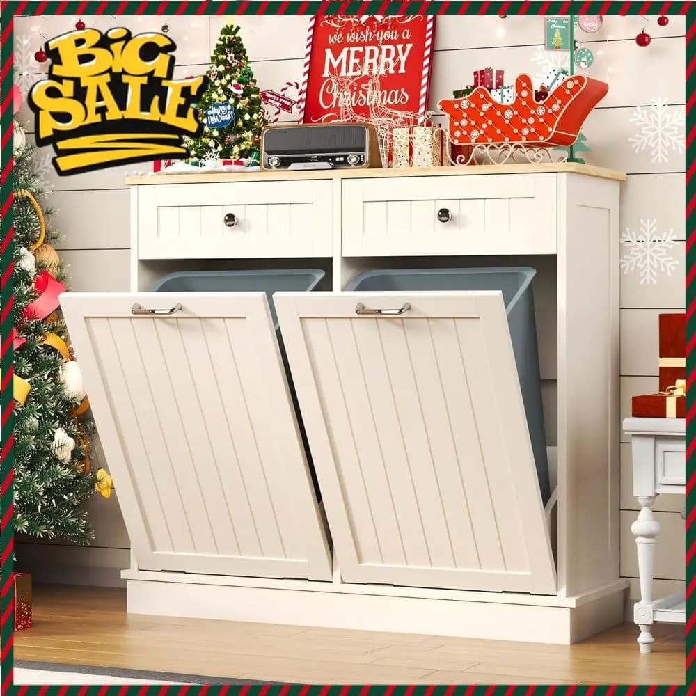 Bestseller: Mobile da Cucina Bianco in Legno con Doppio Contenitore per Rifiuti e Riciclaggio con Supporto Nascosto
