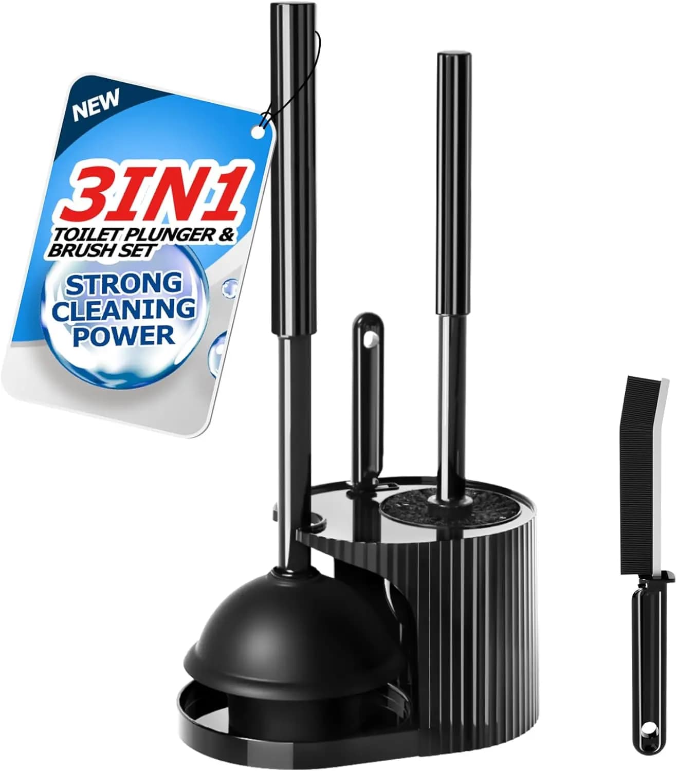 Set 3 in 1 con Spazzola per WC e Sturalavandini con Spazzola per Pulizia Fessure per Strumenti di Pulizia del Bagno
