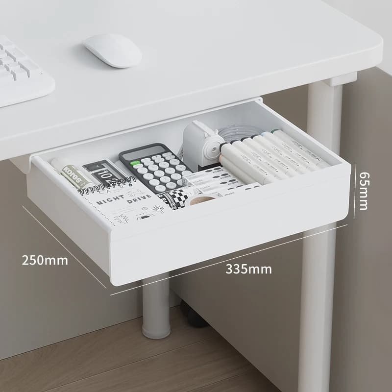 Cassetto estraibile sotto scrivania con scorrevolezza fluida, contenitore nascosto per cavi dati, caricabatterie, cuffie, fermagli per carta, ideale per l'ufficio.