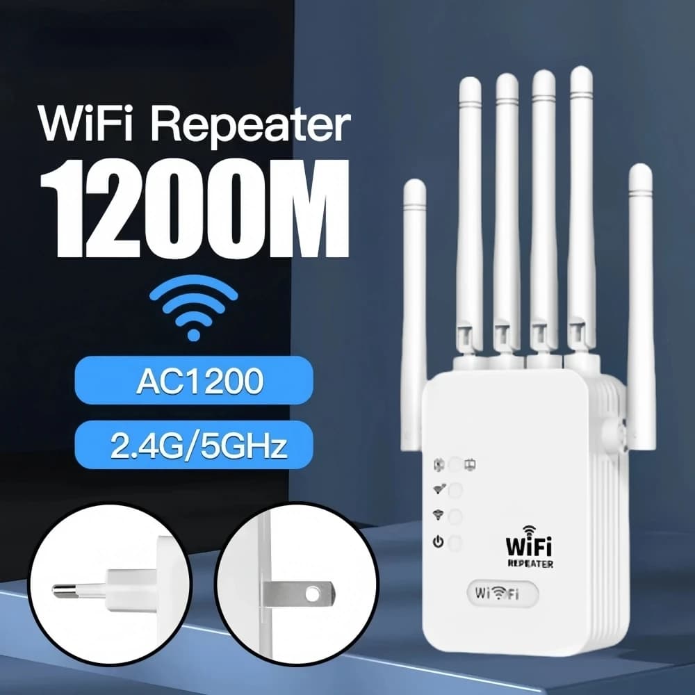 Ripetitore WiFi Ripetitore WiFi wireless 1200Mbps Amplificatore di rete WIFI Extender 2.4G/5G 360 ° Segnale a copertura totale per ufficio domestico