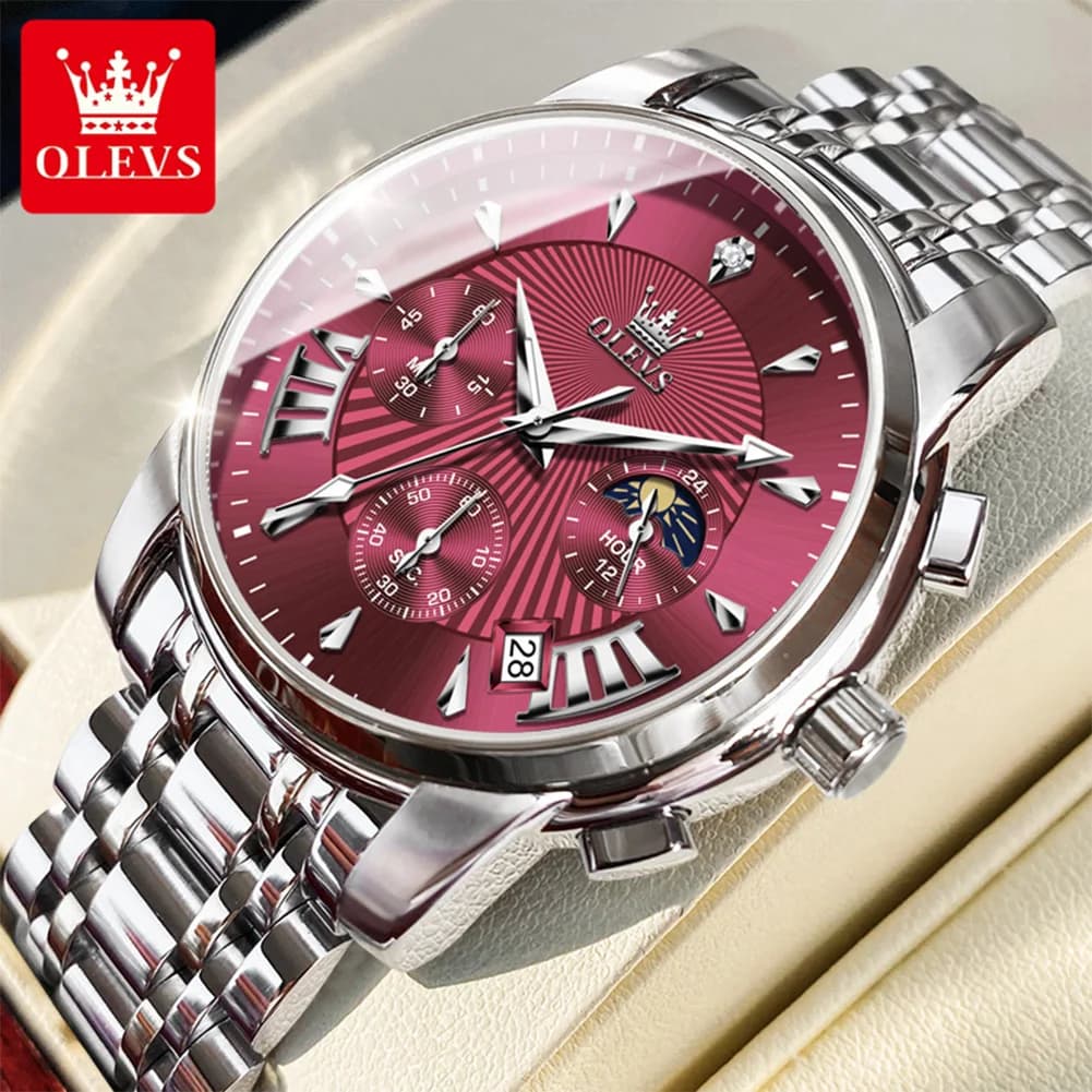 OLEVS Watches Man 2892 Moon Phase Quartz Watch Waterproof Luminous Watches For Man Luxury Original Business Brand Reloj