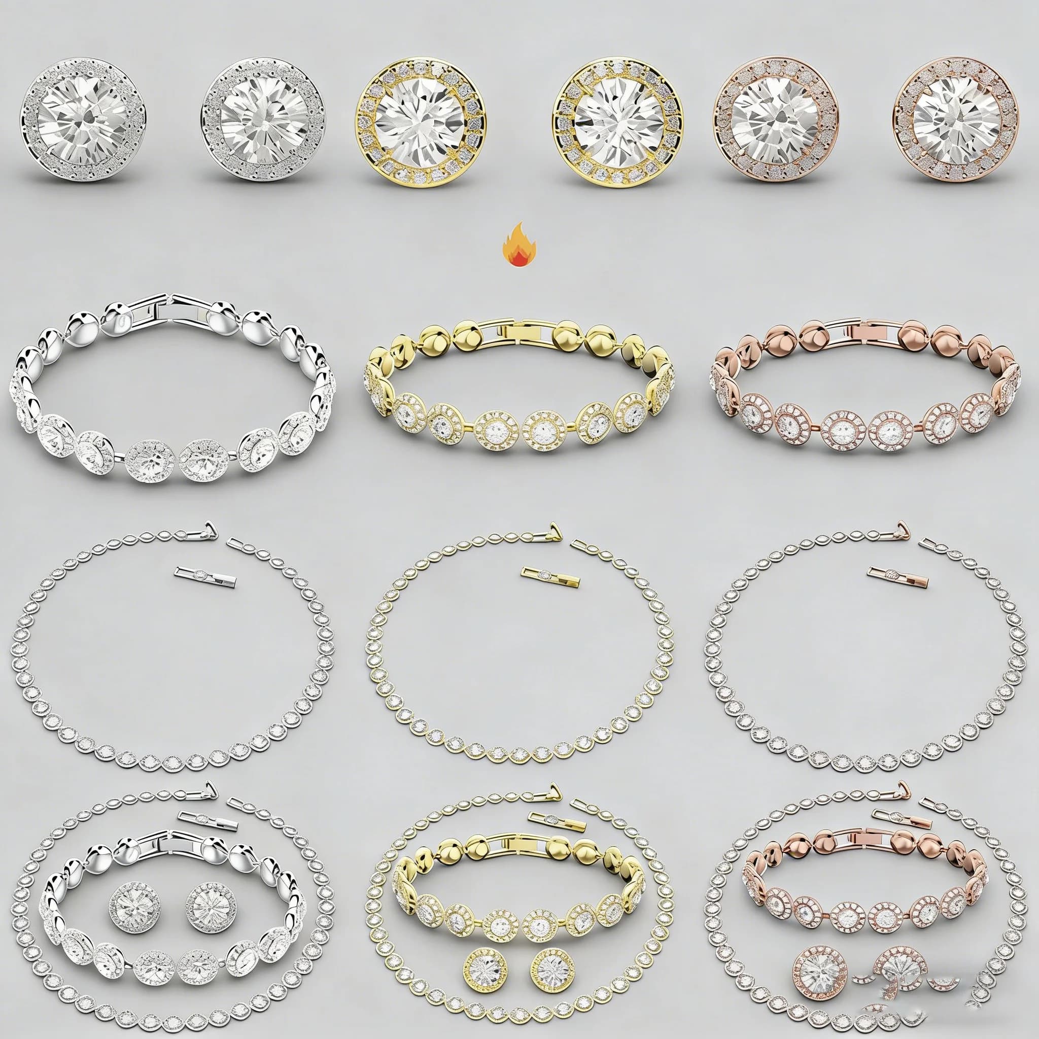 Set di Gioielli con Zirconia Cubica Scintillante (Orecchini+Bracciale+Collana) in Argento/Oro/Oro Rosa, Accessori Moda per Matrimoni e Feste