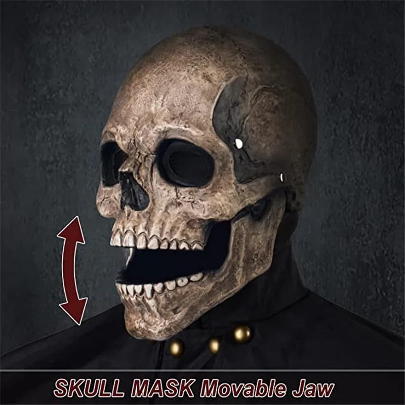Testa piena Teschio Maschera Carnevale Adulti Realistico Anonimo Halloween Bocca mobile Mascella Anime Horror Casco Scheletro Copricapo Maschere