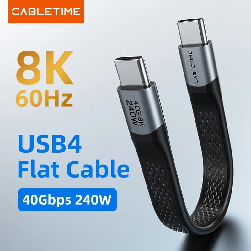 CABLETIME 240W USB C Cable 40Gbps 8K Fast Charging USB C to Type C Short Cable for Thunderbolt 3/4 iPhone15 16 Pro Max SSD