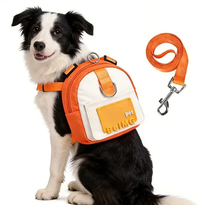 Adjustable Dog Backpack with Harness & Leash, Water Resistant, Poop Bag Holder, Portable Snack Storage Pouch for Outdoor Use