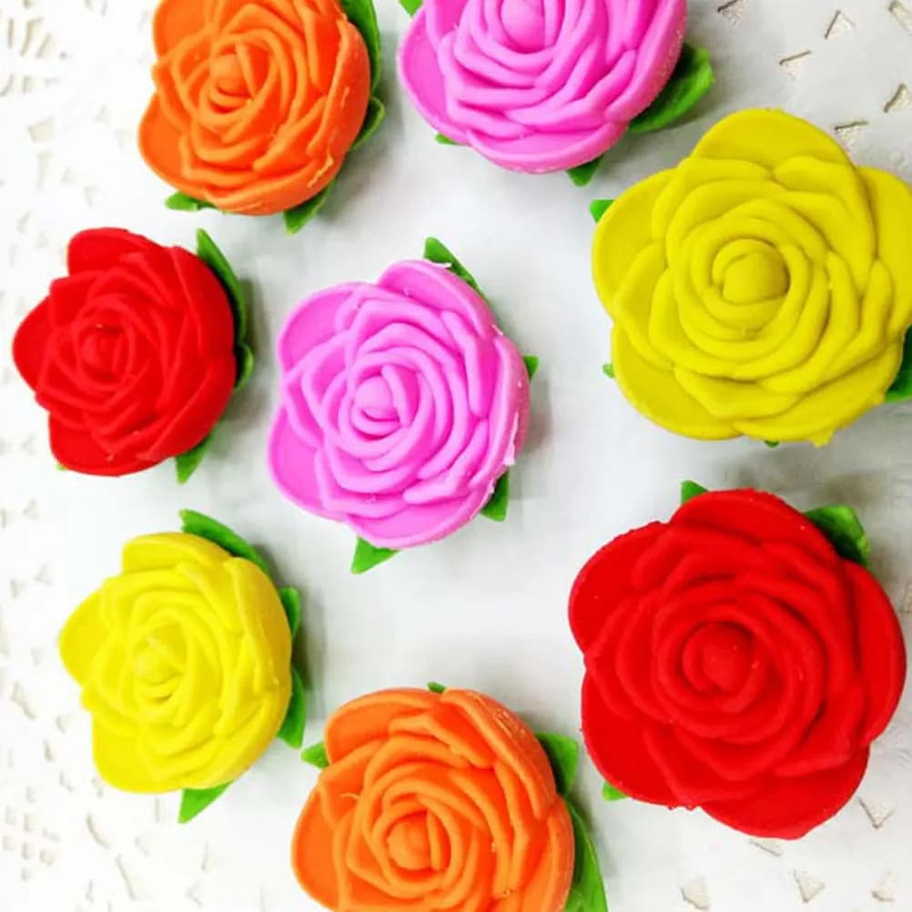 16Pcs Rose Shape Eraser Set Creative Stationery Erasers for Student Office School Use Colorful Pencil Erasers Rose Shape Eraser