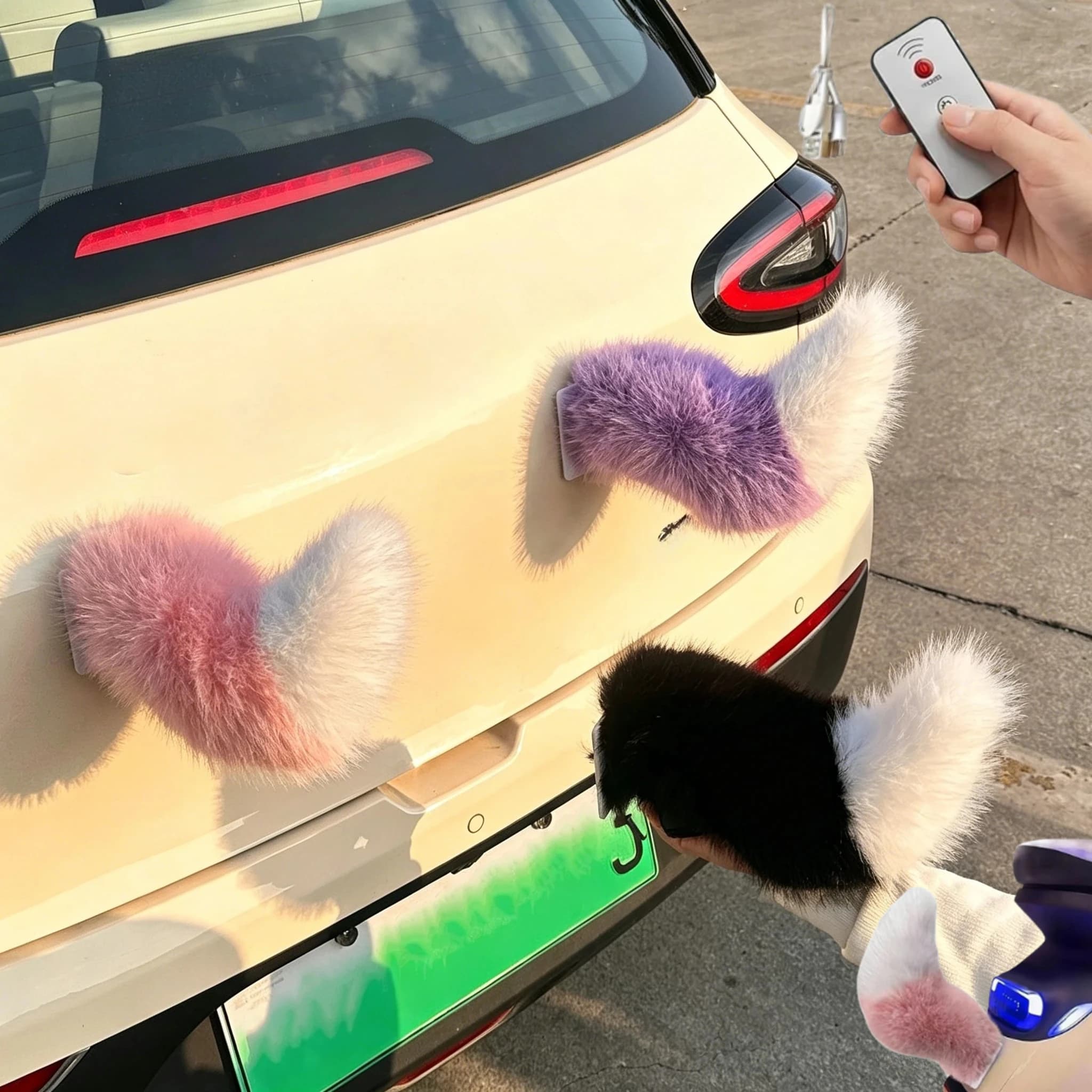Electric Plush Wagging Tail Rechargeable Remote Controlled Shake Car Motorcycle Decor Funny Fox Ornament Accessory