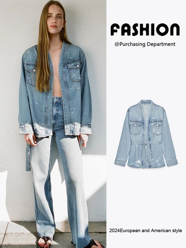 Camicia Giacca in Denim da Donna Versatile a Maniche Lunghe con Decorazioni a Strappi, Nuovo Arrivo Estivo, Stile Pendolare, 100% Altri Materiali