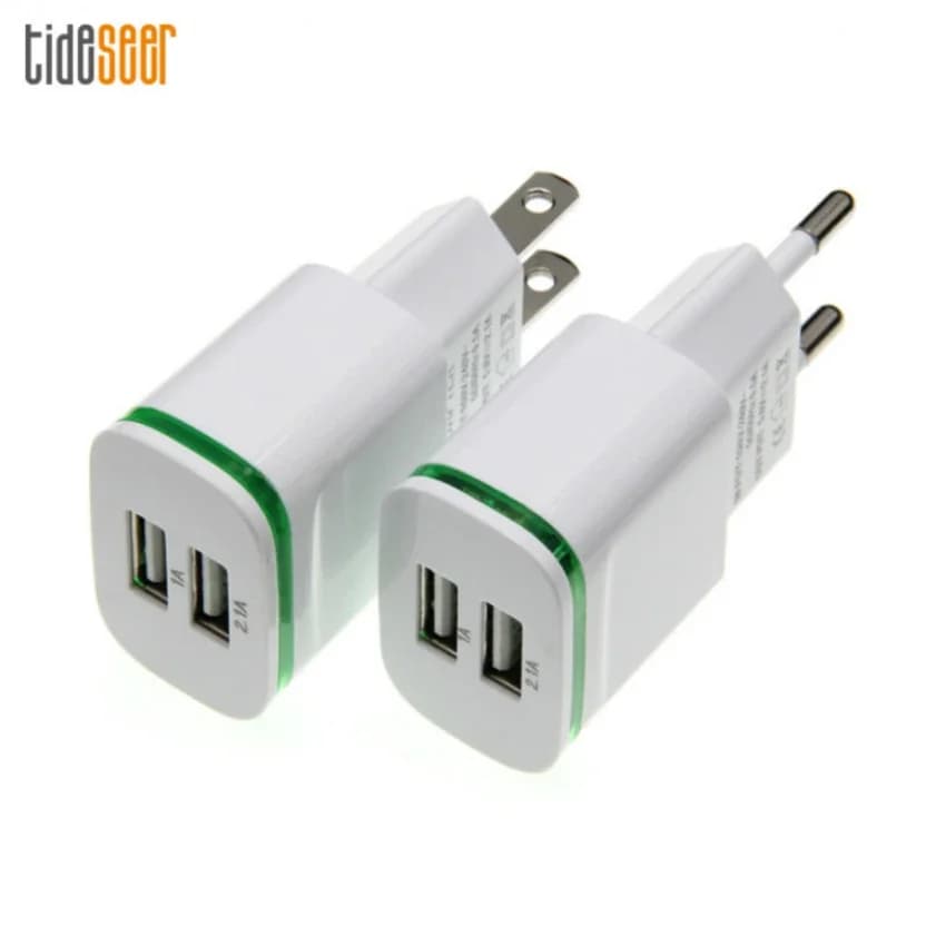 100 pz Spina UE/USA HA CONDOTTO LA Luce Doppio 2 Porte Caricatore USB 5 V 2A Adattatore Da Parete Del Telefono Mobile Micro Ricarica Dati per iPad iPhone Samsung