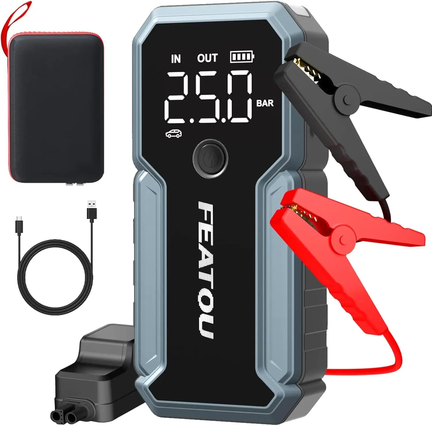 Avviatore di emergenza per auto 5000A 12V portatile con USB e luce LED per gas/diesel fino a 9,0 litri