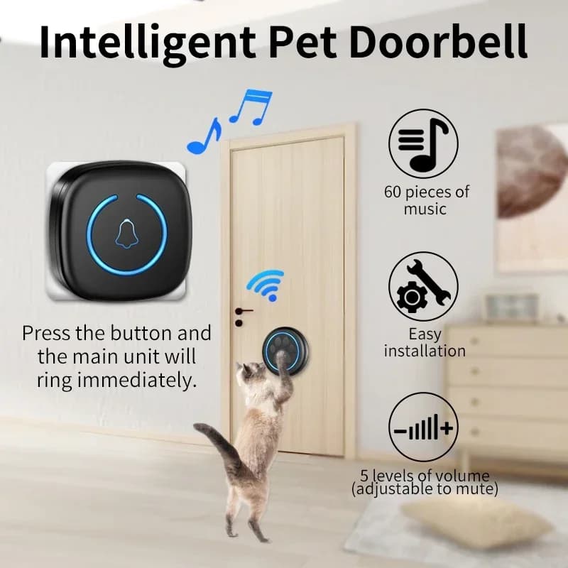 Pet Touch Campanello con pulsante 300M/984ft Gamma 60 brani Campanello ad alto volume per campanello per porta di addestramento per cani e gatti Smart Home US EU