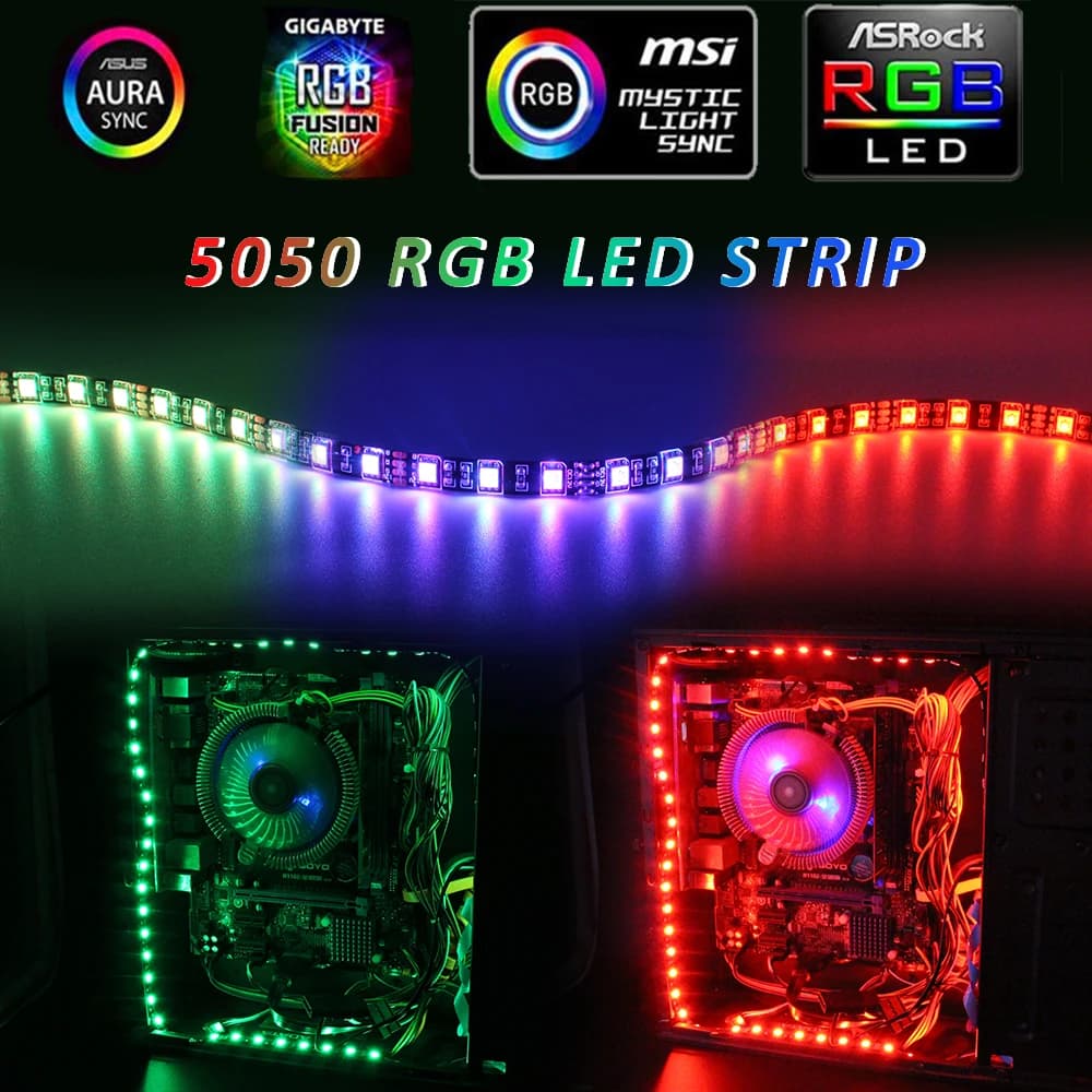 ARGB LED Strip Light 12V DC SMD 5050 4Pin RGB Header PC Computer Case pannello di controllo della scheda madre Aura Sync lampada impermeabile LED Tape