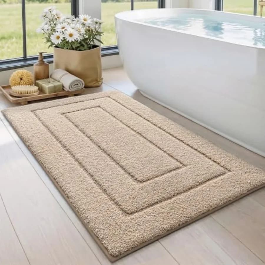 Tappetino da Bagno 43x24 Antiscivolo Lavabile, Extra Large e Assorbente, con Base in Gomma per Asciugatura Rapida
