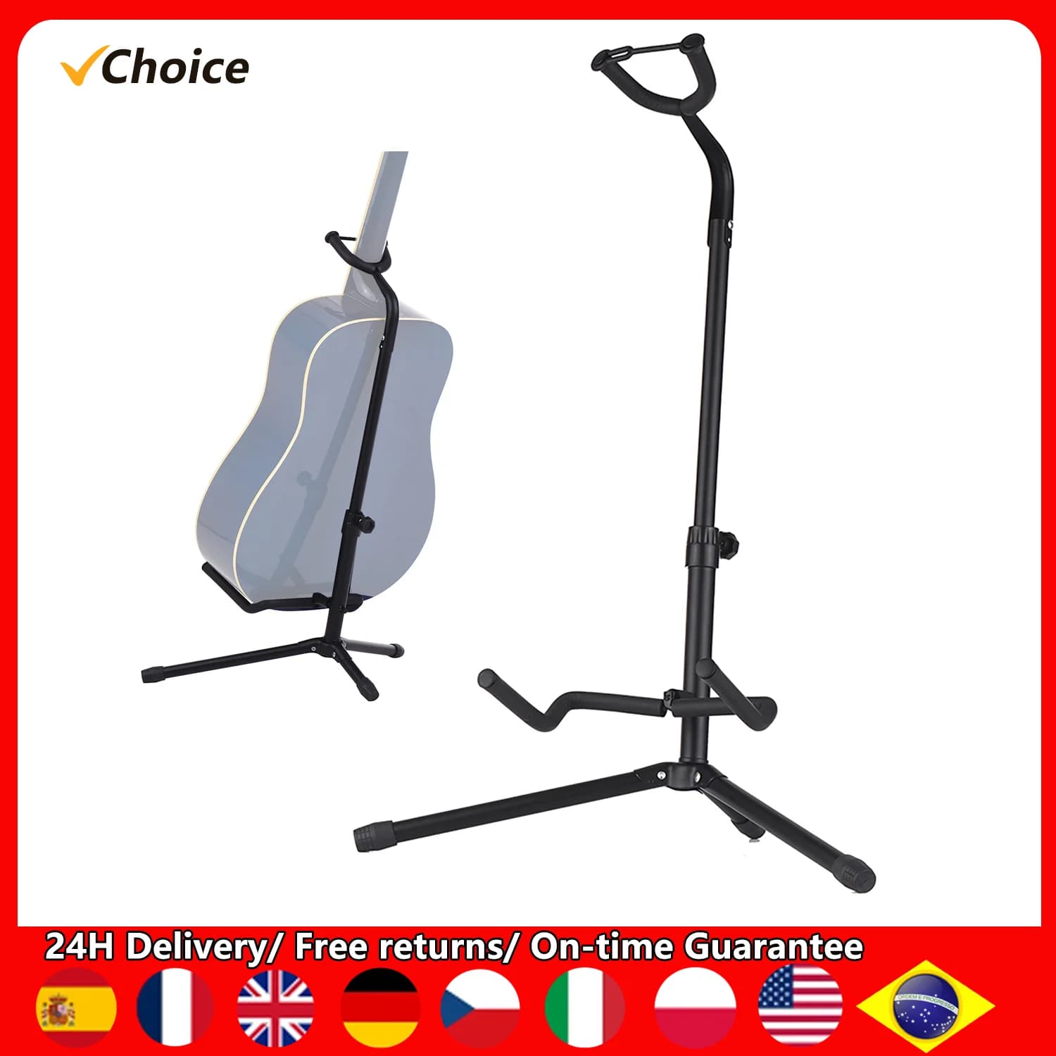 Supporto da pavimento per chitarra Supporto per treppiede per strumenti musicali in metallo per chitarra elettrica acustica Accessori per basso