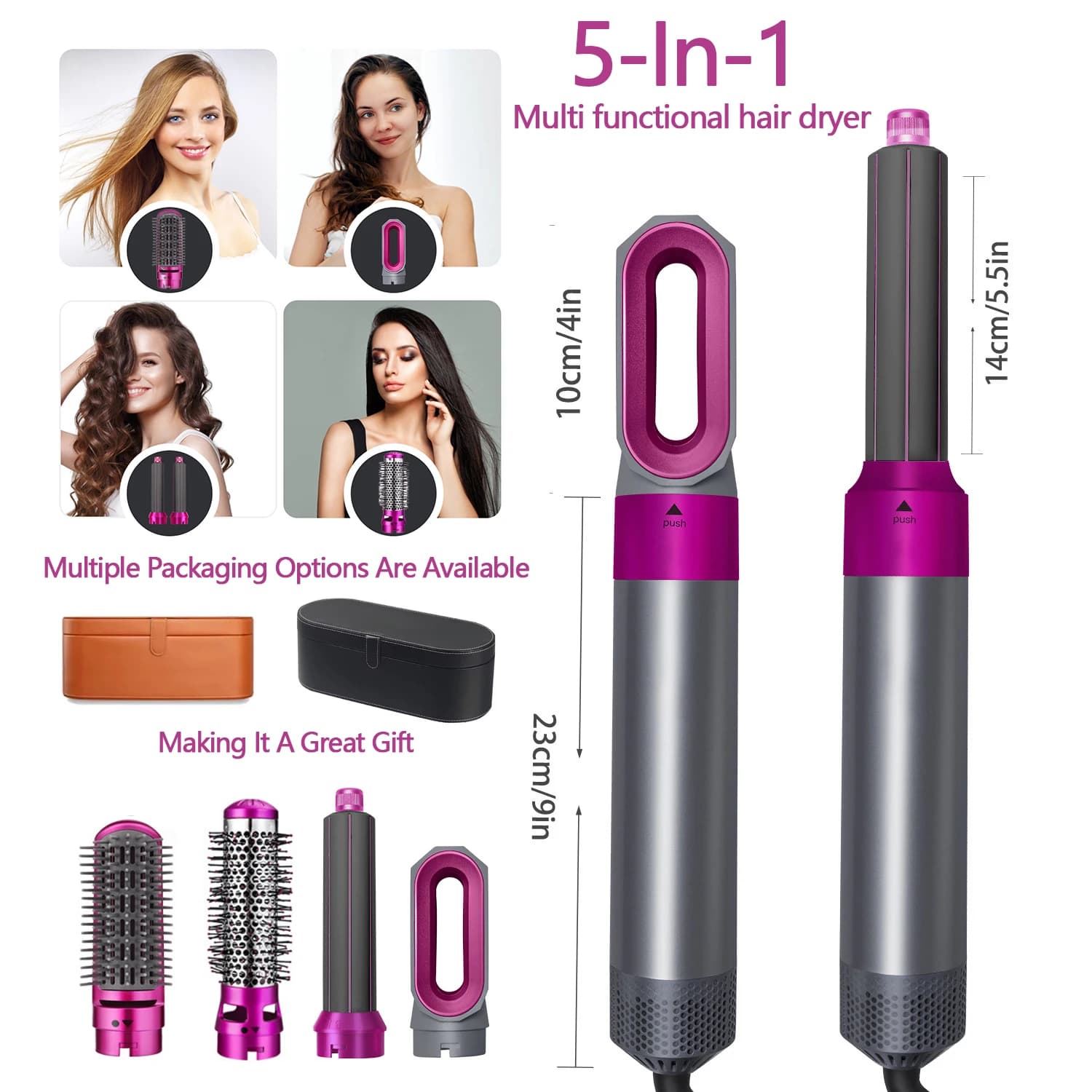 Multifunctional 5-in-1 Hair dryer Hot air comb Iron Hair Dryer Dyso Air Bag Hairdresser Tool for styling Hair plate Festival Gift