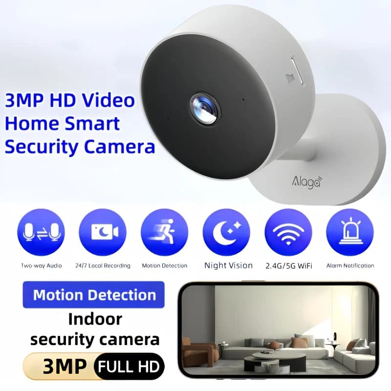 Telecamera di sicurezza domestica intelligente HD da 3MP per bambini/anziani/animali domestici/babysitter, con avviso APP in tempo reale, audio bidirezionale, rilevamento del corpo umano
