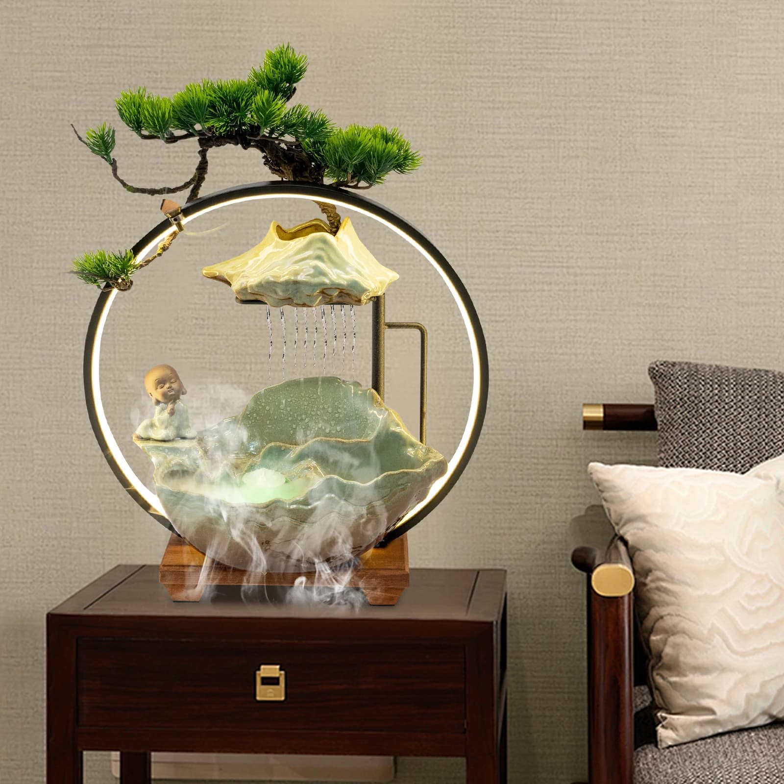 Fontana da Tavolo con Atomizzatore e Luce LED, Regalo Rilassante per Ufficio e Casa