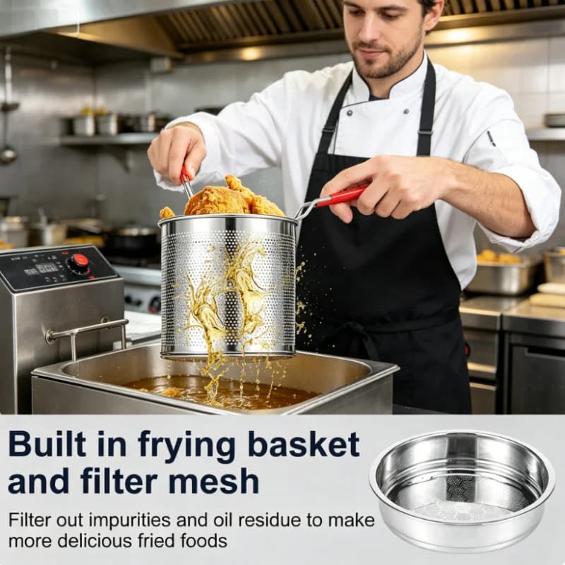 Friggitrice Profonda in Acciaio Inox con Cestello, Pentola Multifunzionale per Pollo Fritto e Uso Quotidiano in Cucina