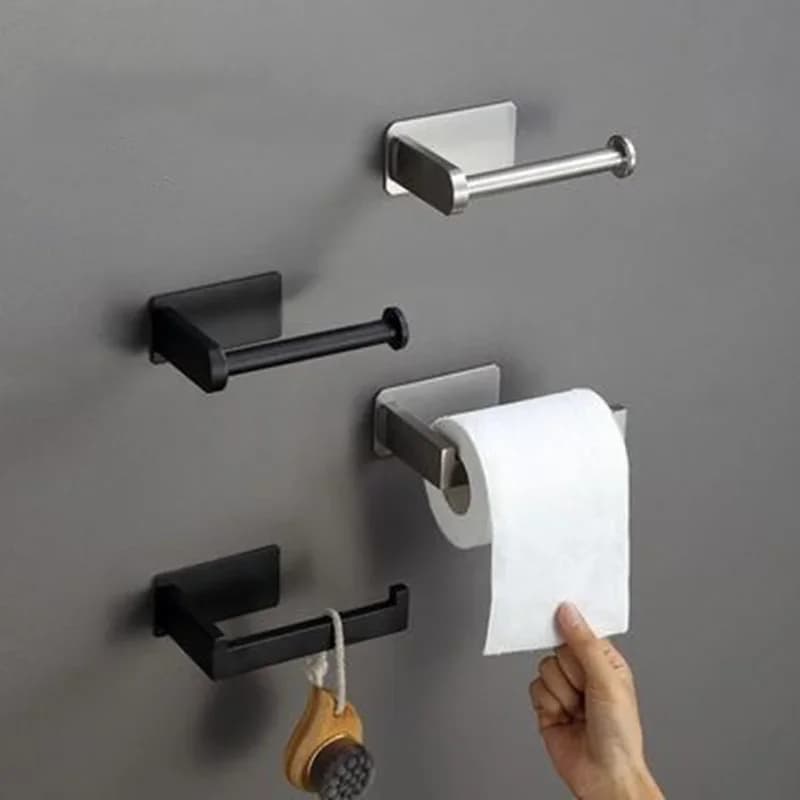 Porta carta igienica nero opaco senza trapano Porta rotolo di carta igienica Accessori da bagno in acciaio inossidabile 304 Oro spazzolato autoadesivo