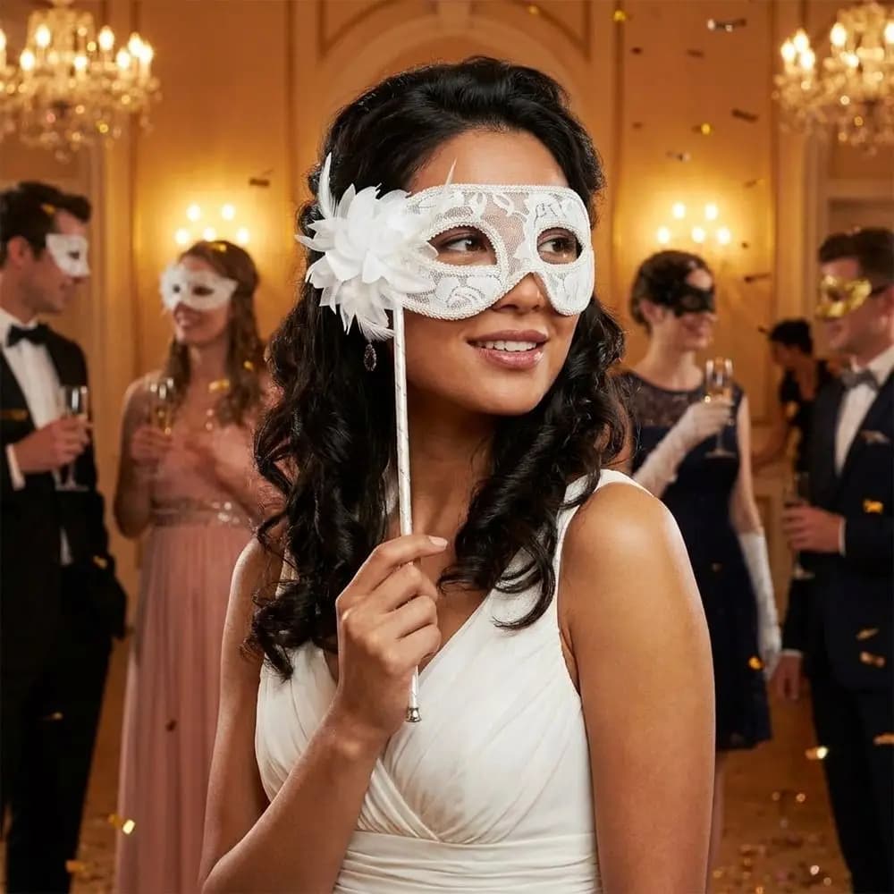 Stick Side Flower Handheld Masquerade Masks Stage Cosplay Props Hollow Lace Half Face Mask With Holding Stick Women Eye Mask