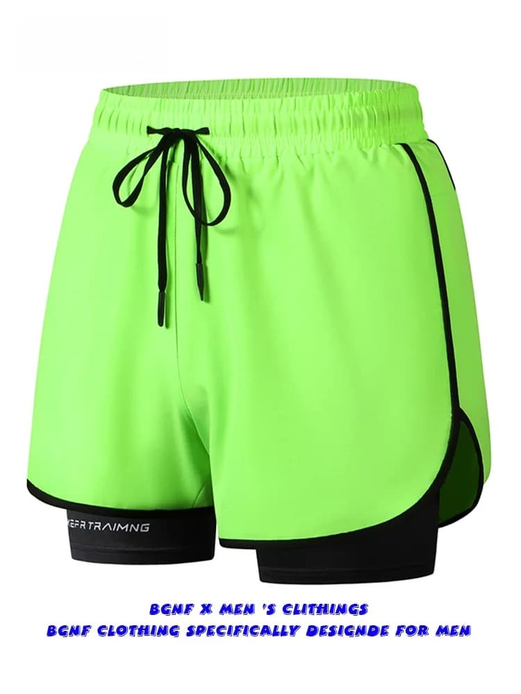 Pantaloncini da Corsa Aderenti per Uomo in Verde Fluorescente, Tessuto Ice Silk ad Asciugatura Rapida, per Allenamento e Fitness, Lunghezza Tre Quarti in Fibra di Poliestere
