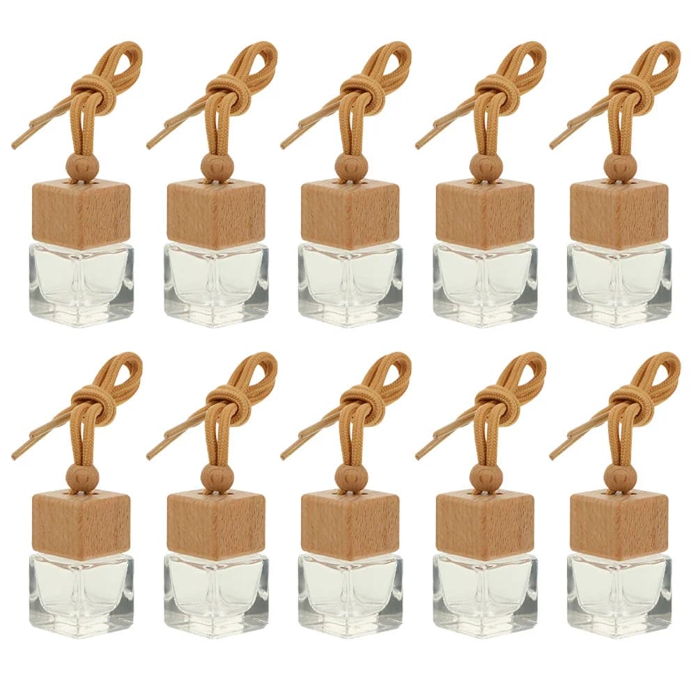 10 pcs 8 ml diffusers essential oils empty wooden bottle square cover accessories for hanging auto bottles deodorant perfume