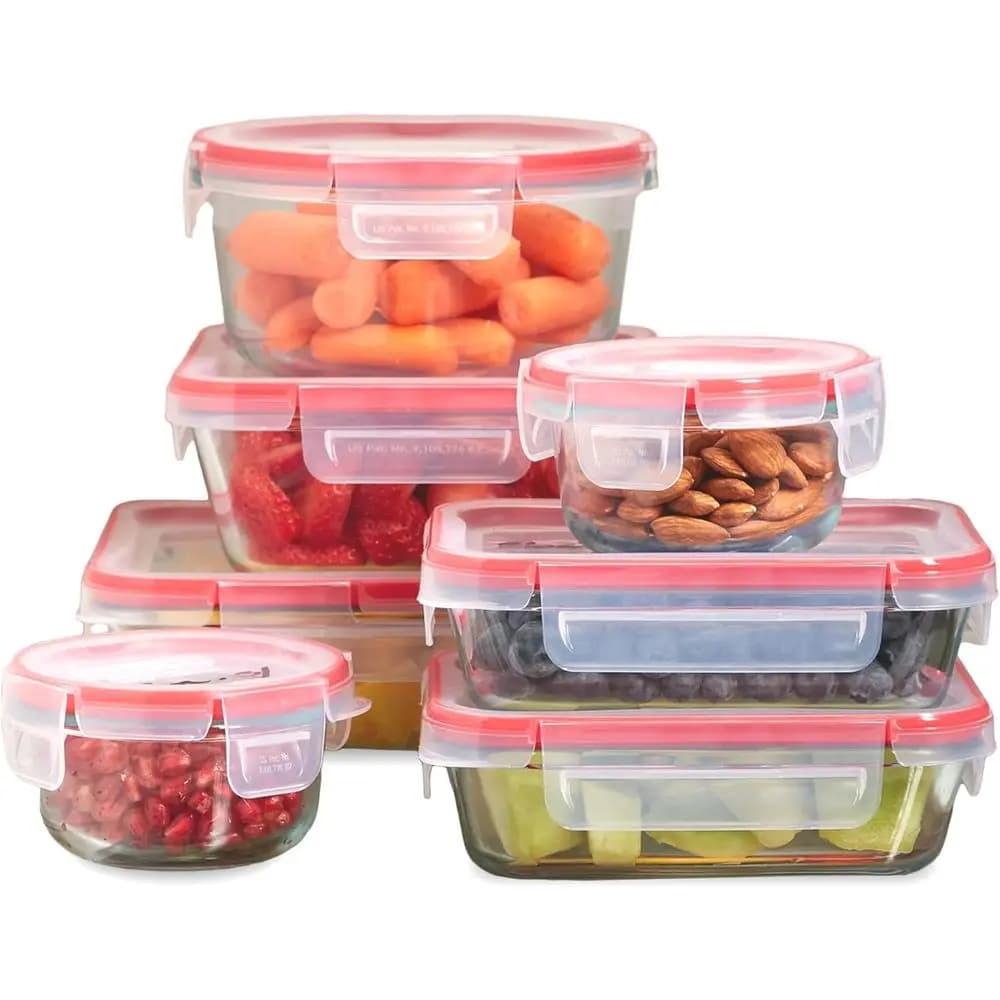 Set di 7 Contenitori in Vetro per Alimenti (1, 2, 4 Tazze), Ermetici e Antisgocciolamento con Coperchi in Plastica con Chiusura, Senza BPA, Contenitori per Preparazione Pasti