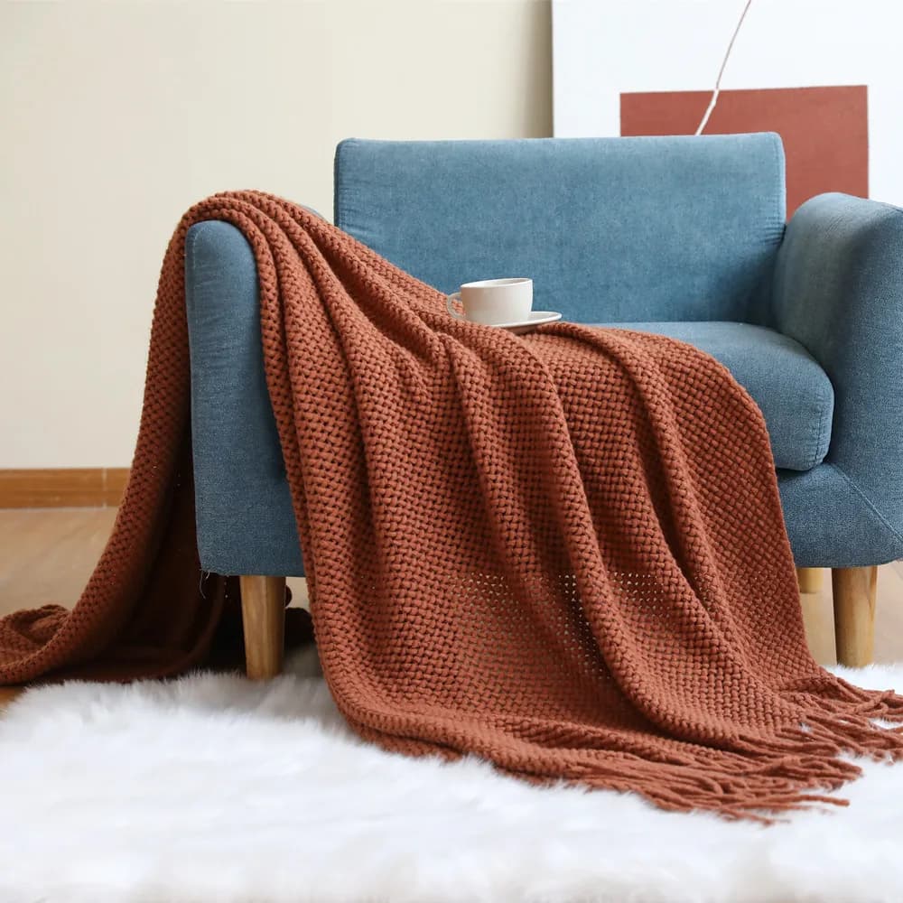 Coperta in maglia stile nordico, tinta unita, per divano, morbida e calda, per letto, decorazione per la casa, leggera.