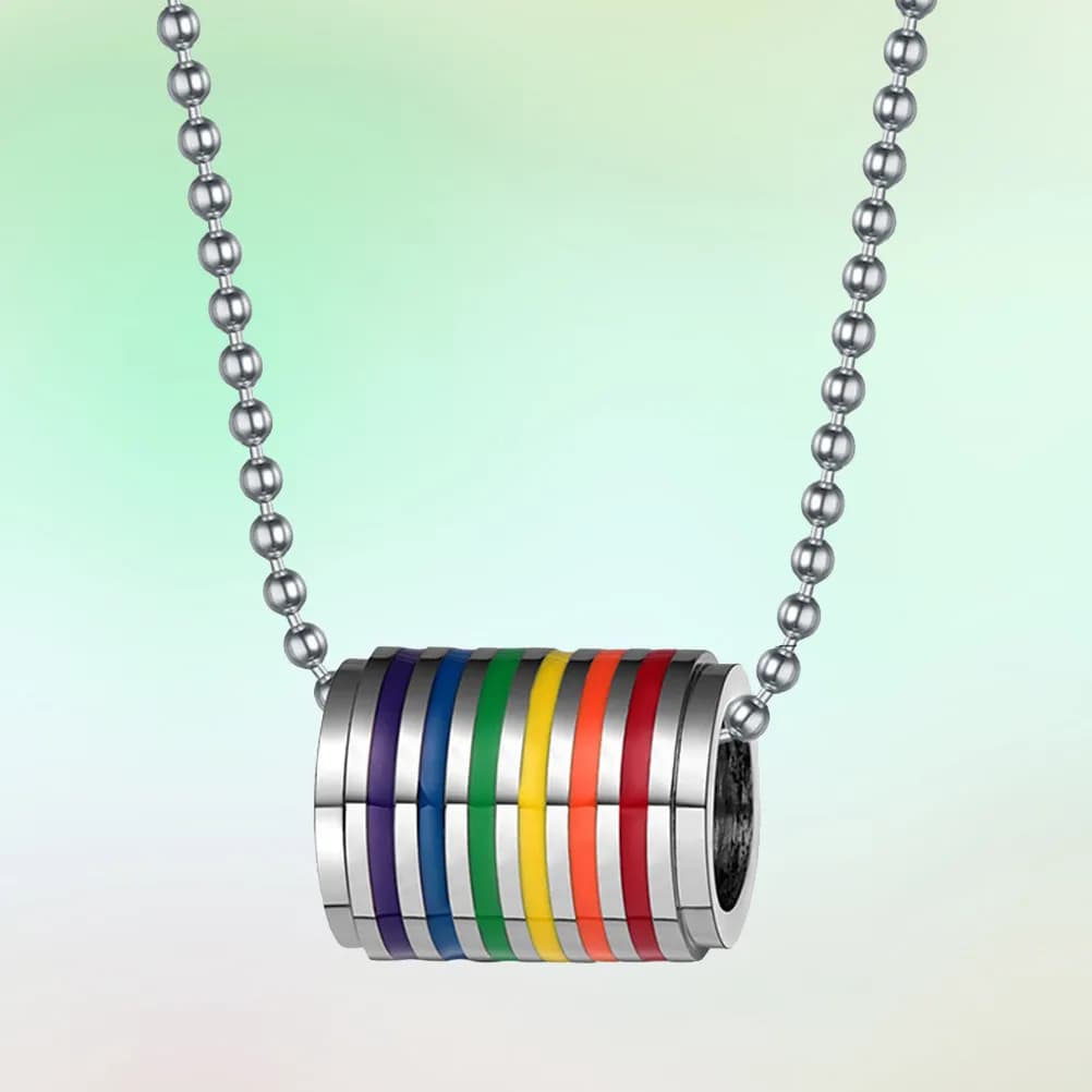 Tube Cylinder Rainbow Titanium Steel Pendant Long Chain Gay Pride Necklace Fashion Unique Jewelry 50x1.5cm