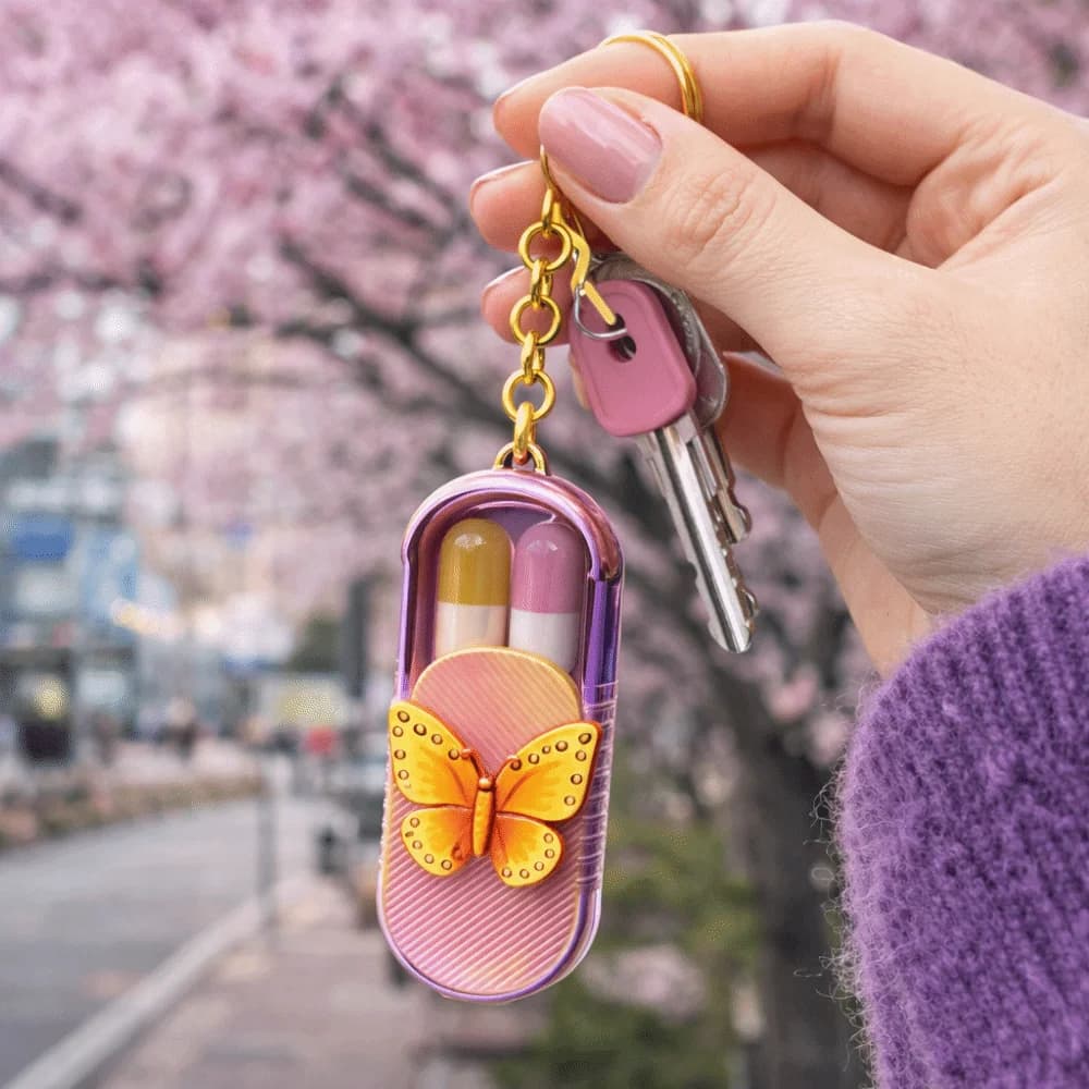 Contenitore Portatile a Forma di Farfalla per Pillole, Portachiavi, Dispenser per Medicinali da Esterno, Organizzatore di Pillole da Viaggio