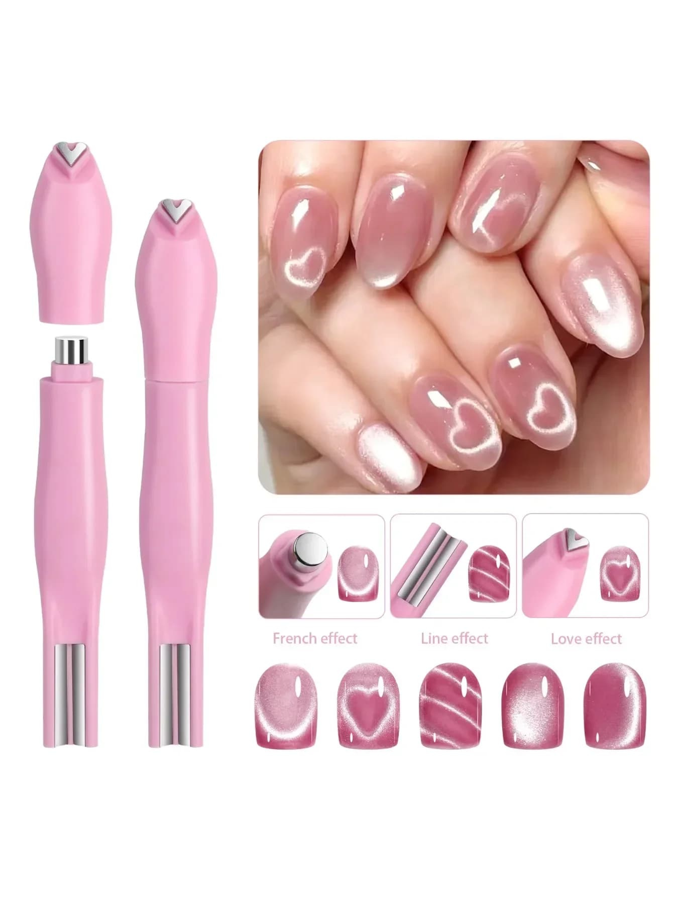 1 confezione di penne magnetiche per manicure effetto occhio di gatto, penne magnetiche a doppia linea con motivo a serpente a mezzaluna, adatte per smalto magnetico, colla per unghie, strumenti per nail art, resistenti.