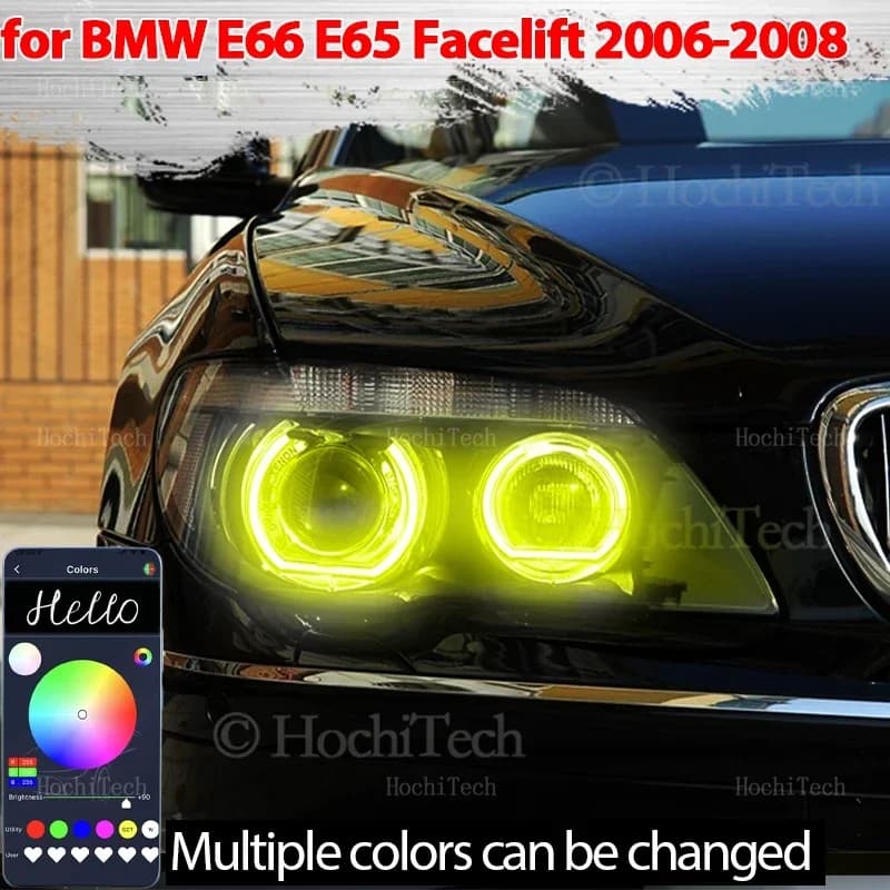 Kit Anelli Luminosi RGB Angel Eyes Multicolore con Telecomando per BMW Serie 7 E65 E66 Facelift 745i 745Li 760Li 760i 2006-2008