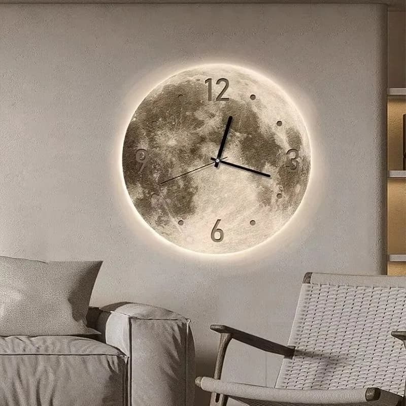 Orologio da Parete LED a Forma di Luna Retroilluminato - Orologio Decorativo Silenzioso con Superficie a Tema Lunare per Soggiorni e Camere da Letto
