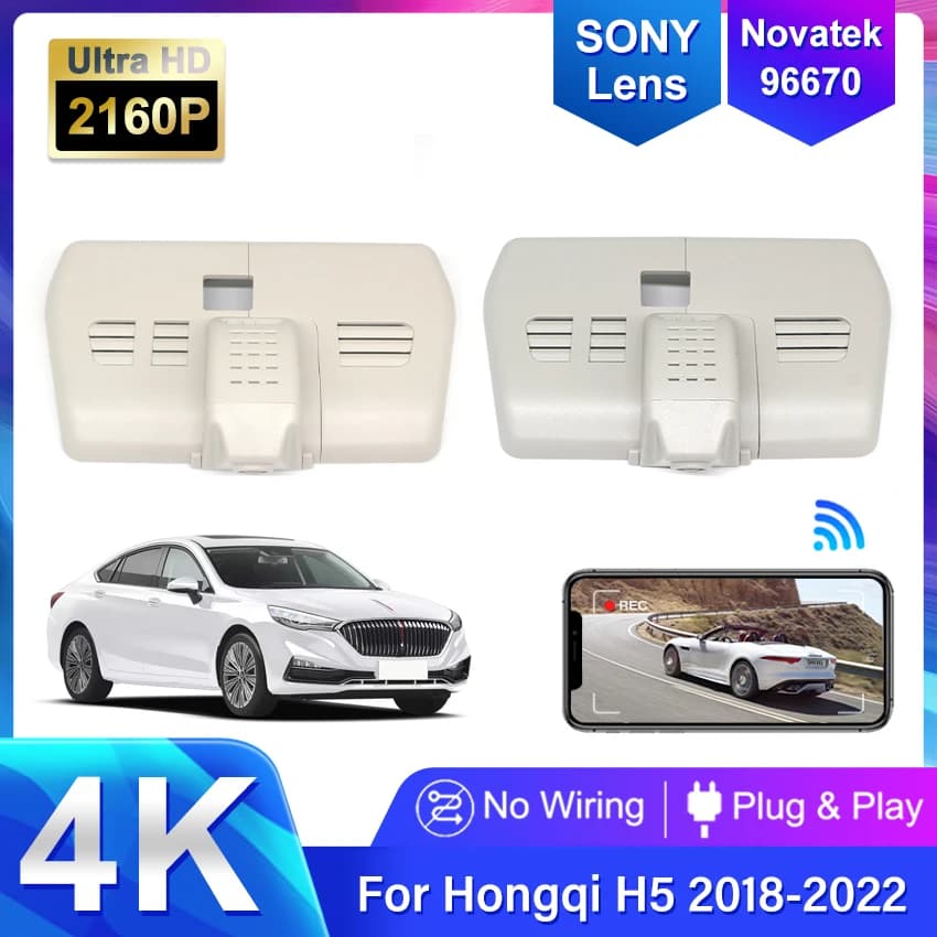 Telecamera DVR per auto 4K 2160P Plug and Play con Wi-Fi, videoregistratore di guida per Hongqi Hong Qi H5 2018-2022, DashCam wireless