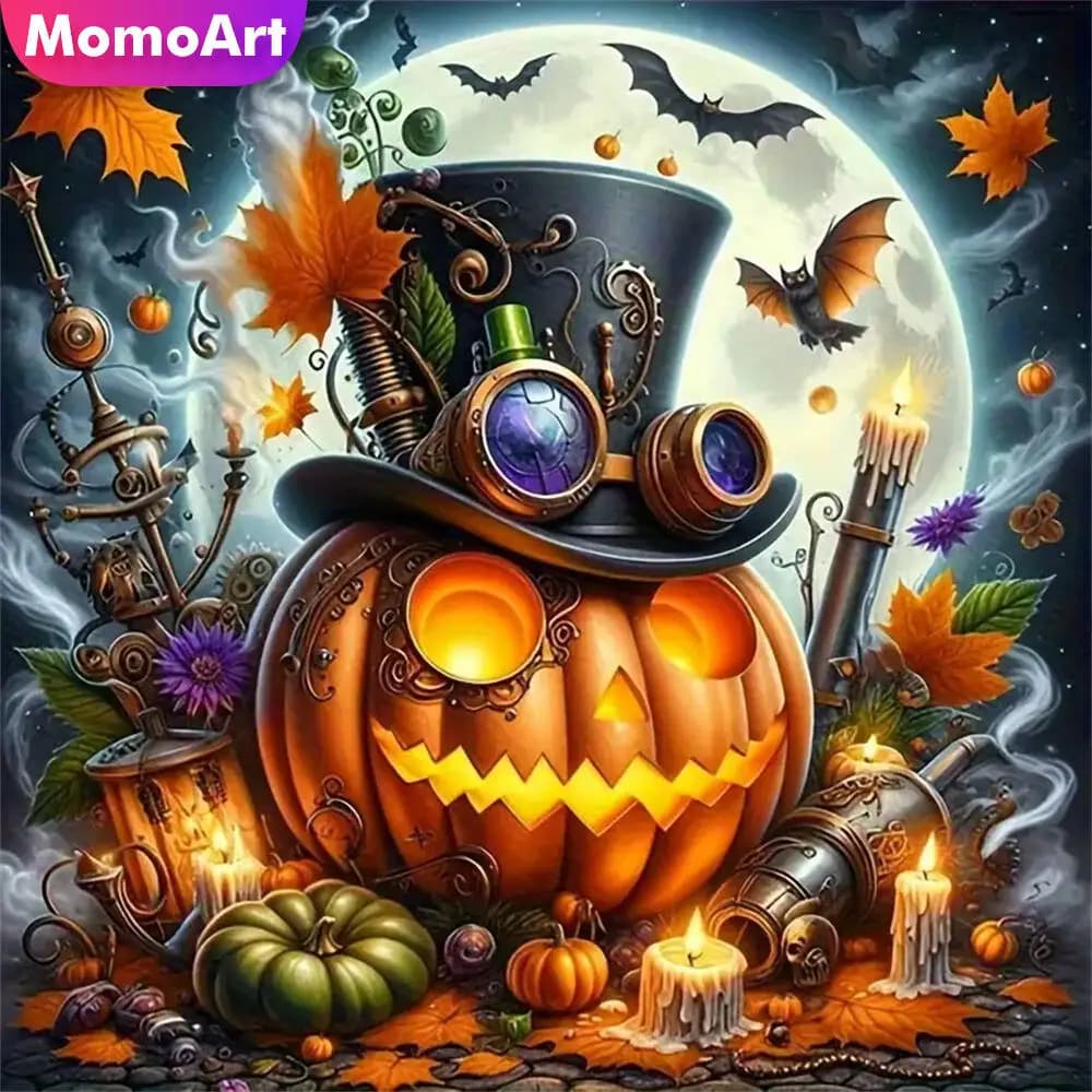 Momoart New Arrival Diamond Mosaic Pumpkin Halloween Gift Diamond Painting Moon Landscape DIY Suitable For Beginners Bat