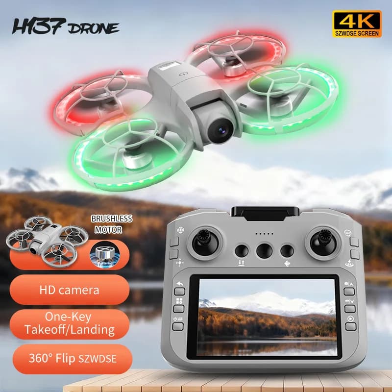 H137 PRO RC Drone 4K Professional HD antenna 180 ° Four-cooter for remote controlled plane with brushless screen for double camera photography