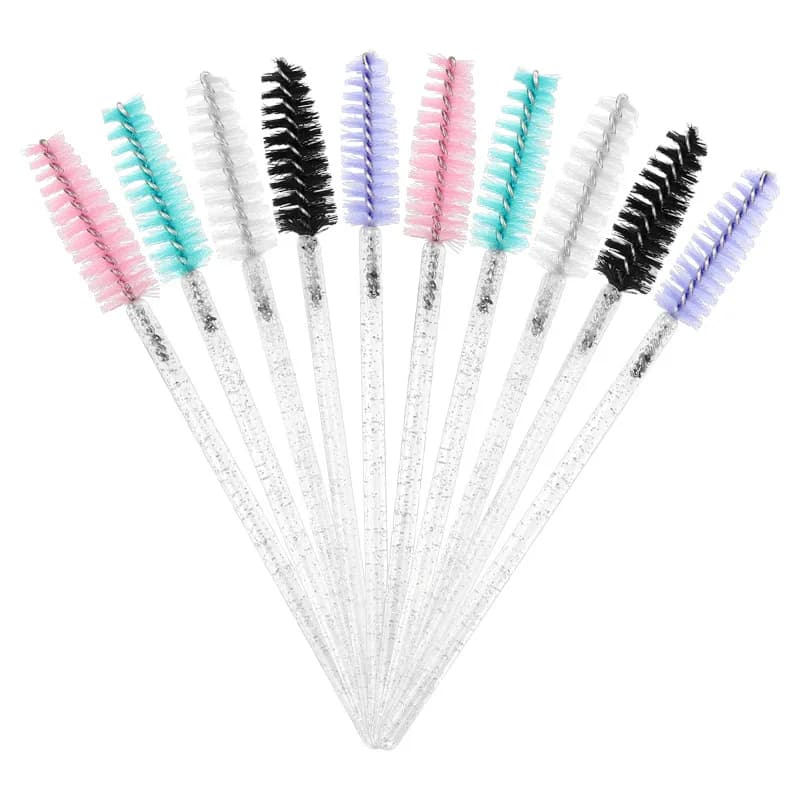 50Pcs Crystal Handle Disposable Eyelash Brush, Spiral Mascara Wand & Eyebrow Comb, Professional Makeup Spoolie Set