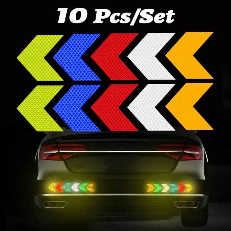 10 Pz/set Auto Adesivo Riflettente Freccia Segno Nastro Avvertimento Adesivi di Sicurezza Paraurti Auto Tronco Decorazione di Sicurezza Accessori Auto