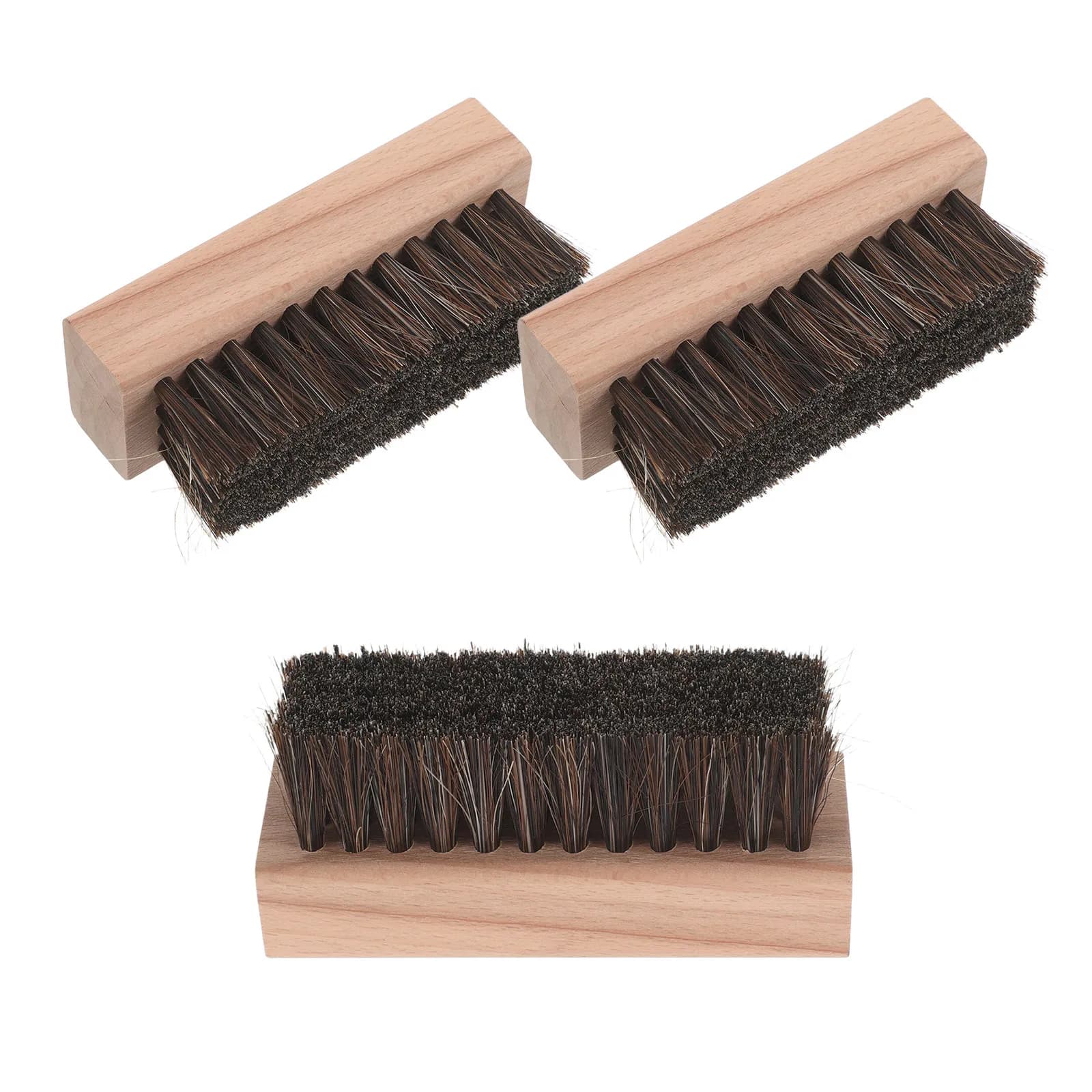 Set di 3 Spazzole per Pulizia Scarpe con Manico in Legno e Setole Affusolate in PP per Stivali e Scarpe, Rimozione Polvere e Lucidatura