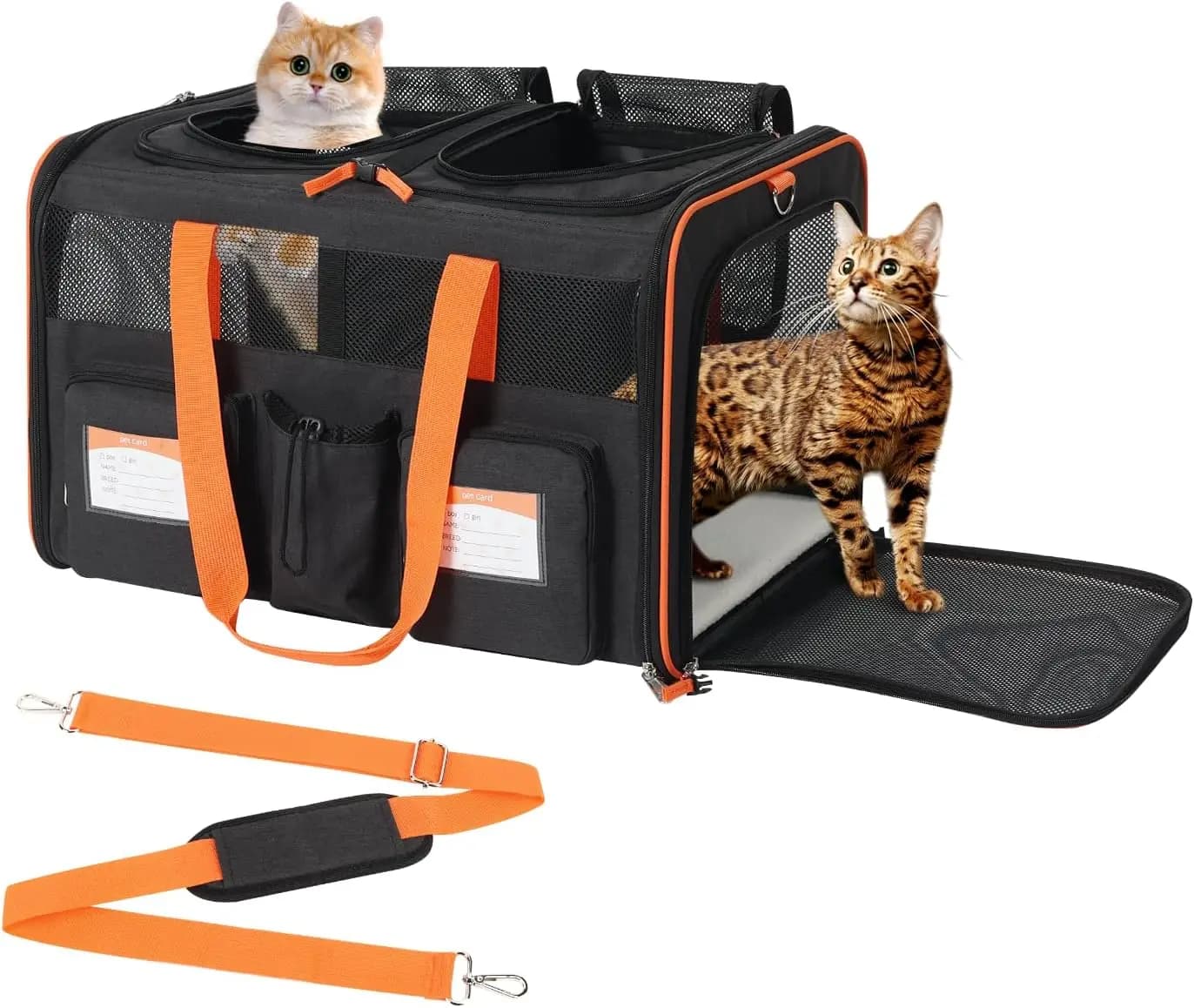 Trasportino per animali doppio grande da 22'' x 16'' x 14'' per gatti e viaggi in auto, divisore rimovibile, caricamento dall'alto, tasche