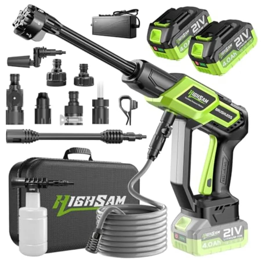 Idropulitrice Portatile Senza Fili per Auto/Casa/Giardino, Motore Brushless, 2 Batterie da 4000mAh, Caricatore Rapido, Ugello Rotante 6-in-1