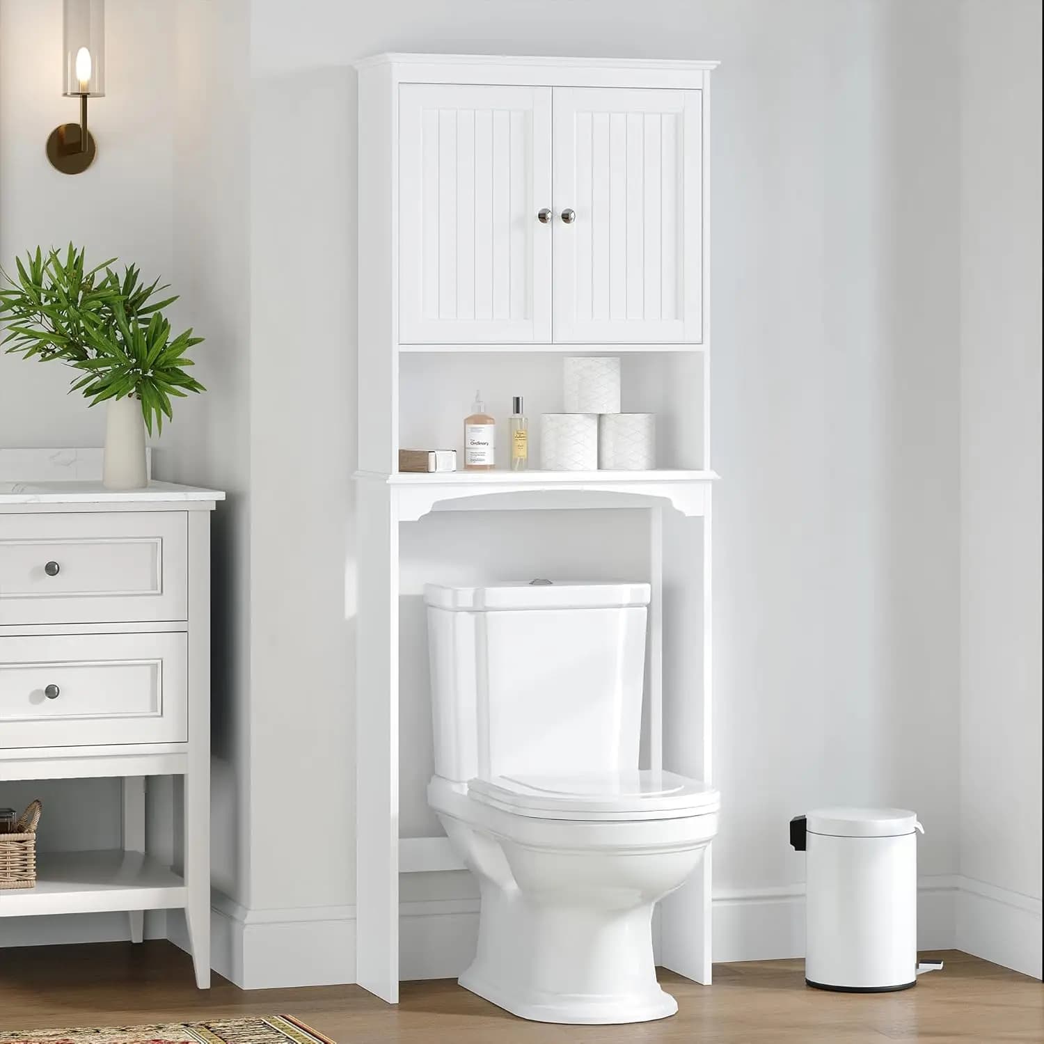 Mobiletto Salvaspazio da Bagno Sopra il WC, Organizzatore per Scaffali, Bianco