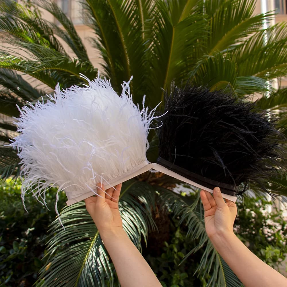 1M 5M 10 Meter Natural Ostrich Feather Trims Ribbon for Skirt DIY Clothing Black White Ostrich Feathers Wedding Decoration