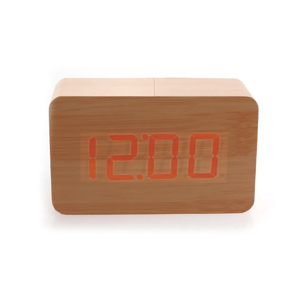 Bamboo Wood Digital Desk LED Alarm Clock Bamboo Red Light Thermometer Voice Control Clap Sensor USB Aaa Power