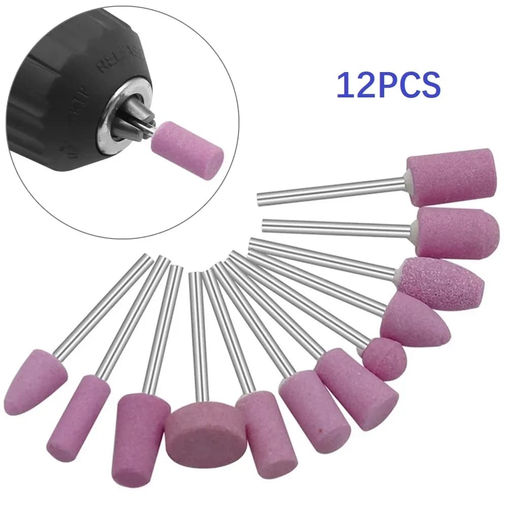 12 pezzi lucidatura abrasiva pietra montata per utensili rotanti mola pietra testa strumenti gambo da 2,35 mm mini set di punte per trapano per unghie