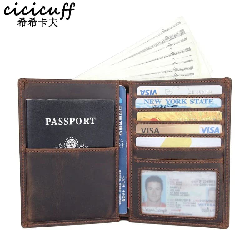 Custodia per passaporto borsa multifunzione in vera pelle per carte portafoglio da viaggio borsa per carte Unisex porta biglietti in pelle di cavallo pazzo