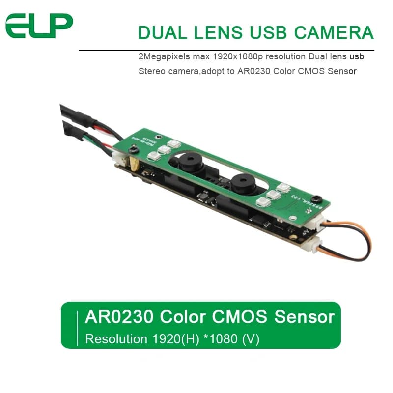 Bestseller Webcam HD Stereo with Double lens, Sensor AR0230 from 2 Megapixel, 1920x1080, Night Vision, WDR, LED IR, Without Driver ELP