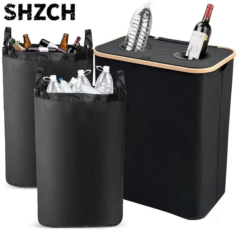 140L Large Capacity Kitchen Storage Basket Upgraded Dual Throw Bottle Mouth Folding Recycling Box with Lid for Home Organization